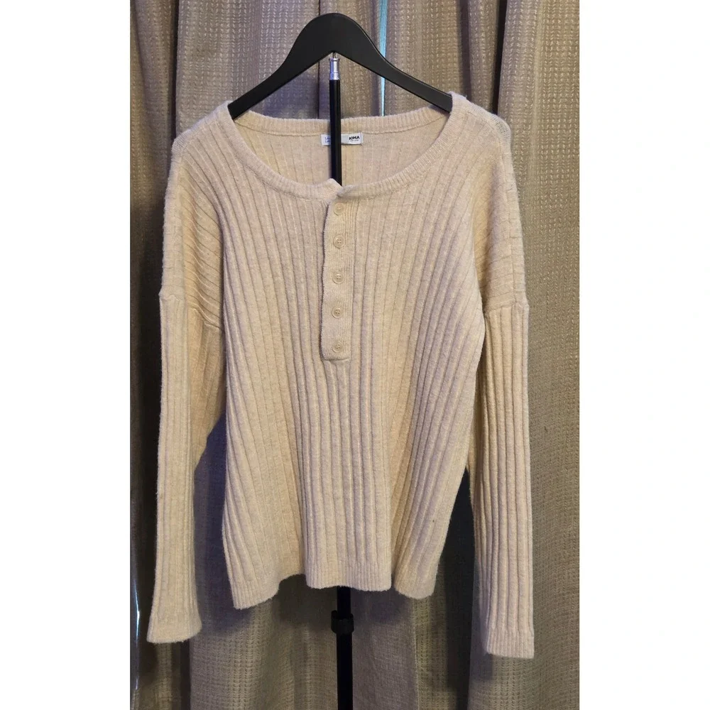 NWT Lauren Lane X Sonoma Ribbed Half Button Henley Sweater Women's Size Medium